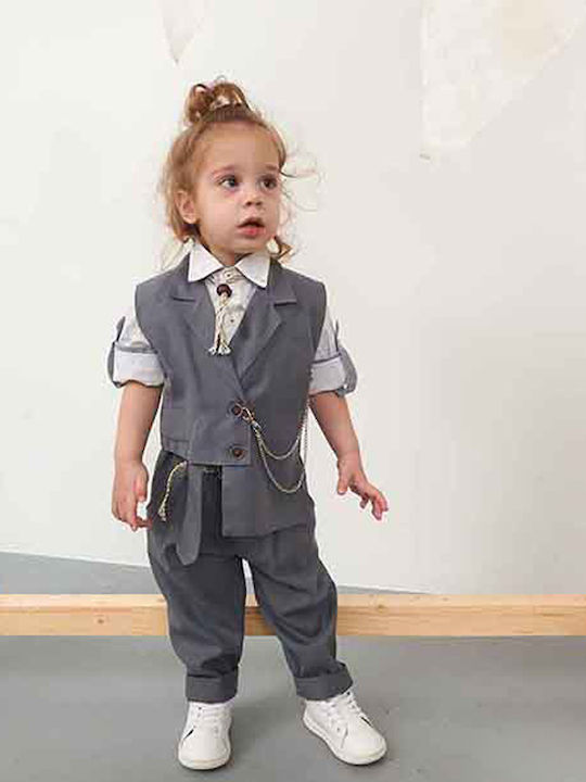 Bonito Baby Boys Baptism Suit with Vest 5pcs Gray