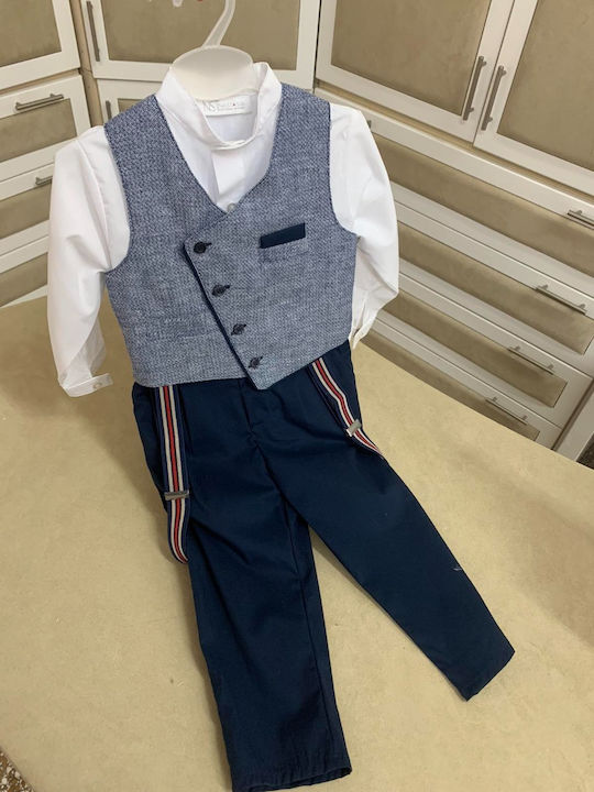 Nst Nastasia Costum De Botez Cu Vestă Pentru Băieți Kurt Lewis Albastru