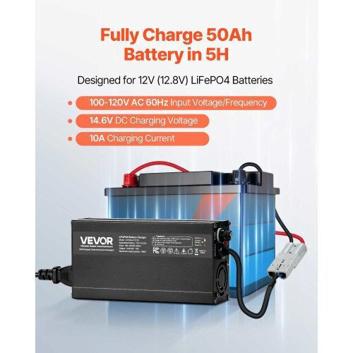 Vevor 12V 10A Lithium Battery Charger 14.6V AC-DC LiFePO4 Smart Charger RV