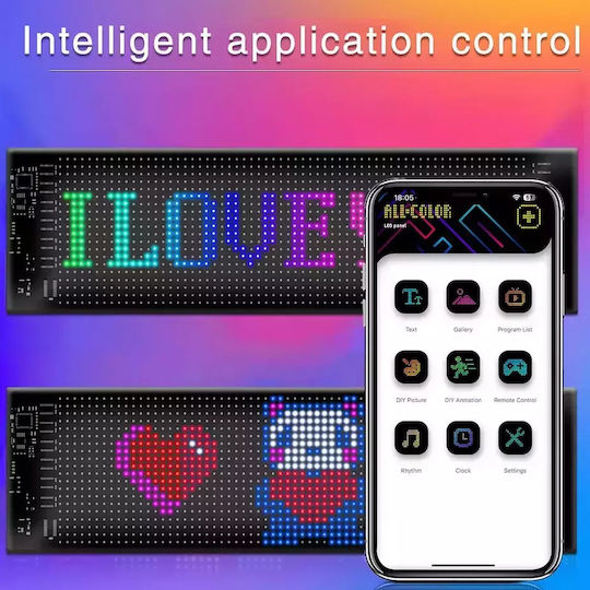Flexible RGB LED Car Sign Bluetooth Animated Images Text via App 16x96mp