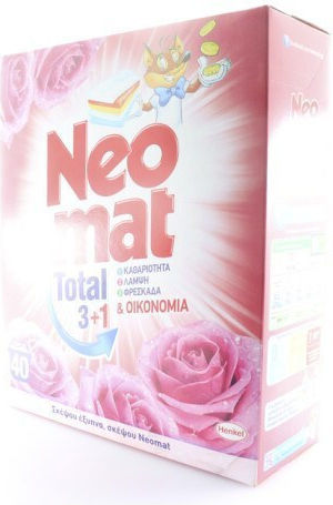 Neomat Total Απορρυπαντικό Ρούχων σε Σκόνη με Άρωμα Άγριο Τριαντάφυλλο 2kg (40 Μεζούρες)