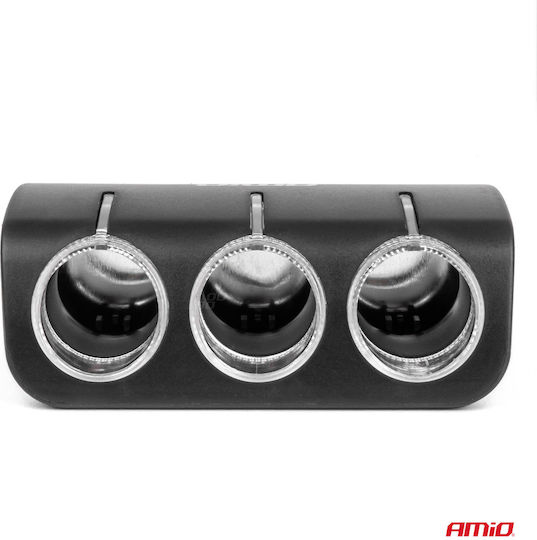 AMiO Car Charger 120W with Ports: 3xLighter with Cable Embedded Black Color