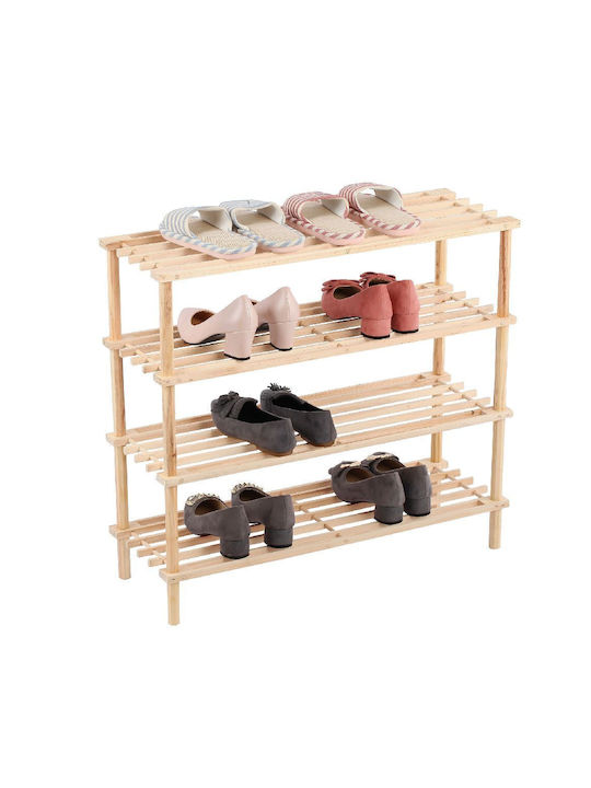 Schuhschrank aus Bambus mit 4 Regalen Beige L74xW26.5xH64cm