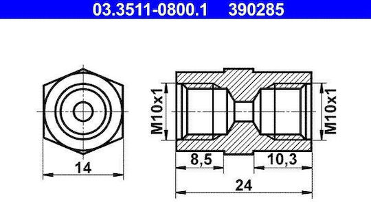 Ate Brake Hose Adapter Long 8.5/24mm M10x1 Thread 14mm Key Din 74235 Fl Shape