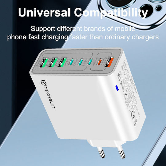 Techsuit Φορτιστής Χωρίς Καλώδιο με 4 Θύρες USB-A και 4 Θύρες USB-C 65W Power Delivery / Quick Charge 3.0 Μαύρος (CHPD224)
