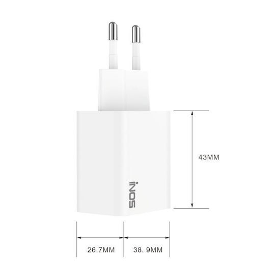 iNOS Зарядно без кабел с USB-C порт 20W Power Delivery Бял