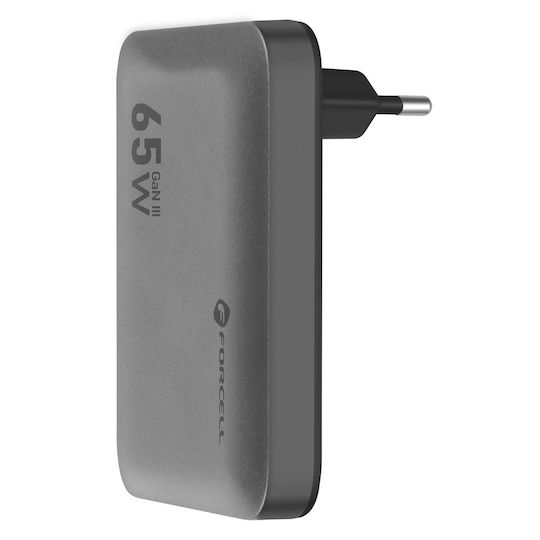 Forcell Φορτιστής Χωρίς Καλώδιο GaN με Θύρα USB-A και 2 Θύρες USB-C 65W Power Delivery / Quick Charge 4.0 Γκρι (F-Energy)