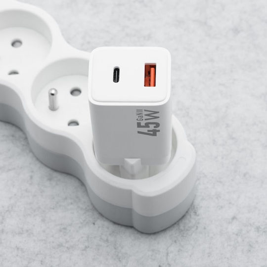 Forcell Φορτιστής Χωρίς Καλώδιο GaN με Θύρα USB-A και Θύρα USB-C 45W Power Delivery / Quick Charge 4.0 Λευκός (F-Energy Mini VT-36)
