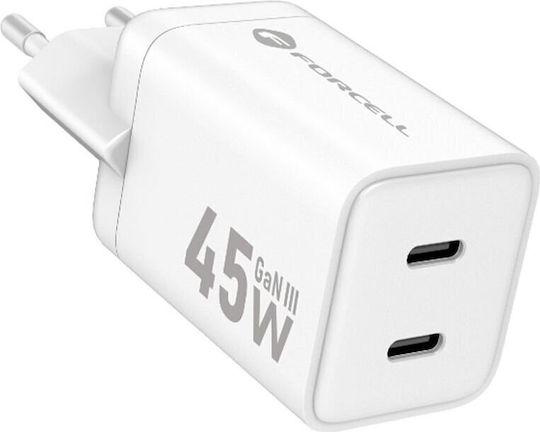 Forcell Φορτιστής Χωρίς Καλώδιο GaN με 2 Θύρες USB-C 45W Power Delivery / Quick Charge 4.0 Λευκός (F-Energy Mini VT-36B)