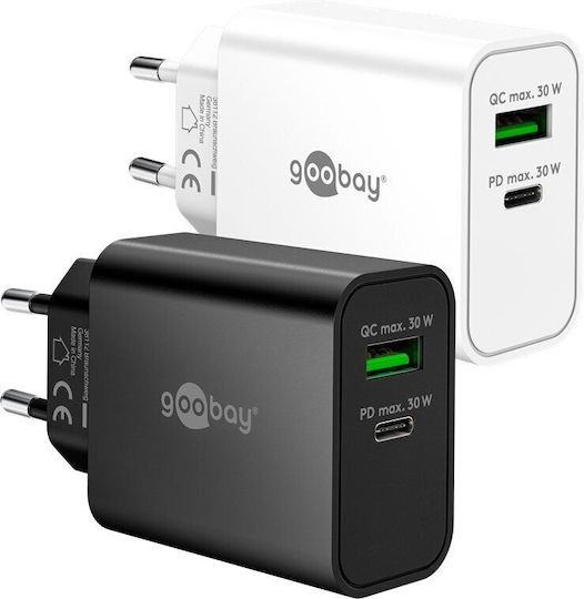 Goobay Φορτιστής Χωρίς Καλώδιο GaN με Θύρα USB-A και Θύρα USB-C 30W Power Delivery Μαύρος (75335)
