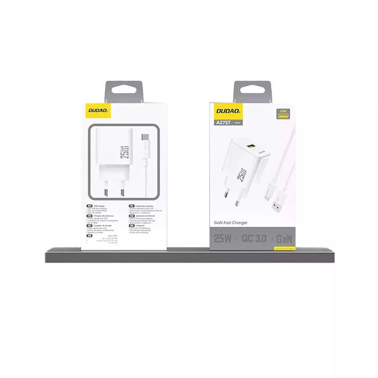 Dudao Φορτιστής Χωρίς Καλώδιο GaN με Θύρα USB-A 25W Quick Charge 3.0 Μαύρος (A27S)