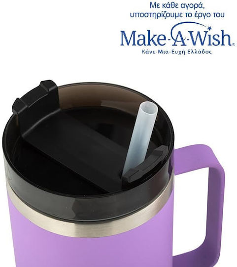 Nava "we Care" Glass Thermos Stainless Steel / Plastic 900ml Lilac with Straw
