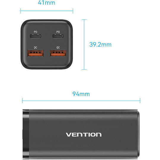 Vention Charging Stand with 2 USB-A Ports and 2 USB-C Ports 100W Power Delivery / Quick Charge 3.0 in White color (FBSWG-EU)