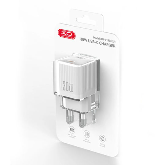 XO Φορτιστής Χωρίς Καλώδιο GaN με Θύρα USB-C 30W Power Delivery Λευκός (L148)