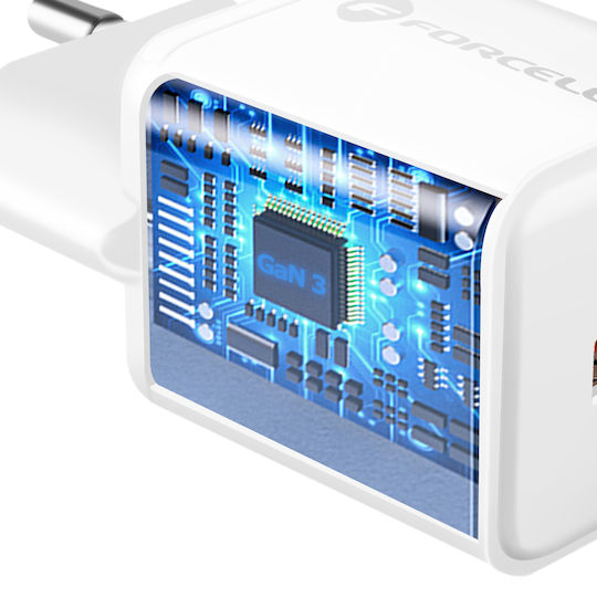 Forcell Charger Without Cable GaN with USB-A Port and USB-C Port 30W Power Delivery / Quick Charge 4.0 Whites (F-Energy Mini VT-35)