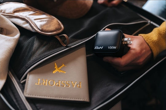 Verbatim Φορτιστής Χωρίς Καλώδιο GaN με Θύρα USB-A και 2 Θύρες USB-C 100W Power Delivery / Quick Charge 3.0 Μαύρος (Mini)