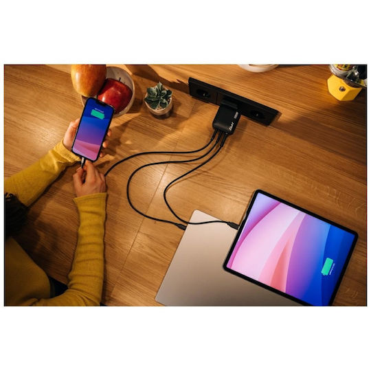 Verbatim Φορτιστής Χωρίς Καλώδιο GaN με Θύρα USB-A και 2 Θύρες USB-C 100W Power Delivery / Quick Charge 3.0 Μαύρος (Mini)
