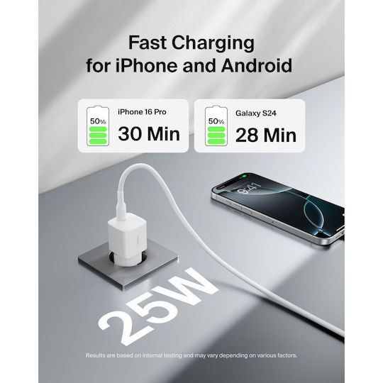 Belkin Φορτιστής Χωρίς Καλώδιο με Θύρα USB-C 25W Power Delivery Λευκός (BoostCharge)