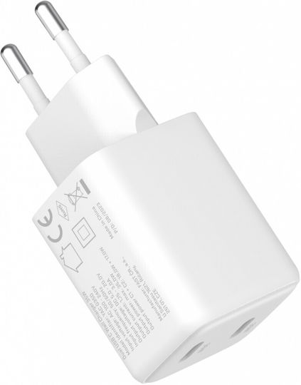 Yenkee Зарядно с вграден кабел GaN с 2 USB-C порта Power Delivery / Quick Charge 3.0 Бял (YAC G35D)