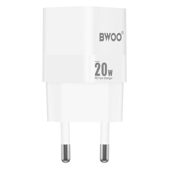 BWOO Φορτιστής Χωρίς Καλώδιο με Θύρα USB-C 20W Power Delivery Λευκός (CDA155)