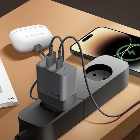 Tactical Tastaturen Ohne Kabel GaN mit USB-A Ausgangsanschlüsse und USB-C Ausgangsanschlüsse 45W Stromlieferung / Schnellladetechnologie 3.0 Graues (Microgrid GaN)