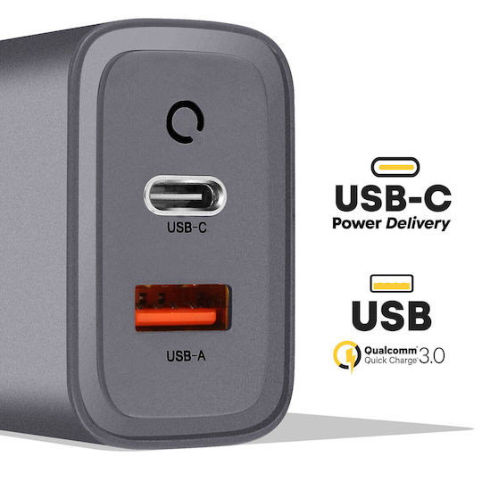 Tactical Tastaturen Ohne Kabel GaN mit USB-A Ausgangsanschlüsse und USB-C Ausgangsanschlüsse 45W Stromlieferung / Schnellladetechnologie 3.0 Graues (Microgrid GaN)