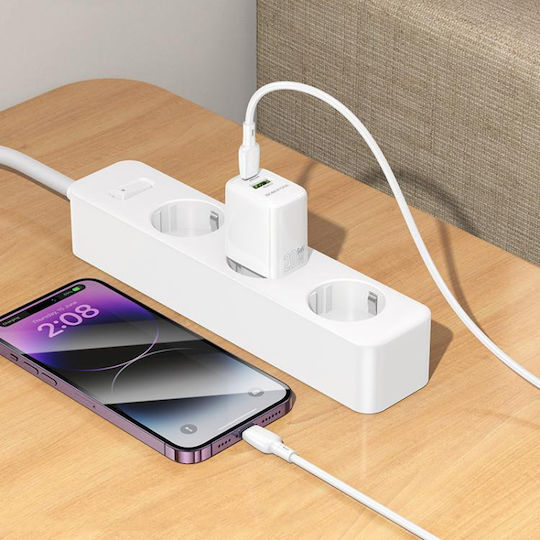 Borofone Charger Without Cable with USB-A Port and USB-C Port 20W Power Delivery / Quick Charge 3.0 Whites (BN27)