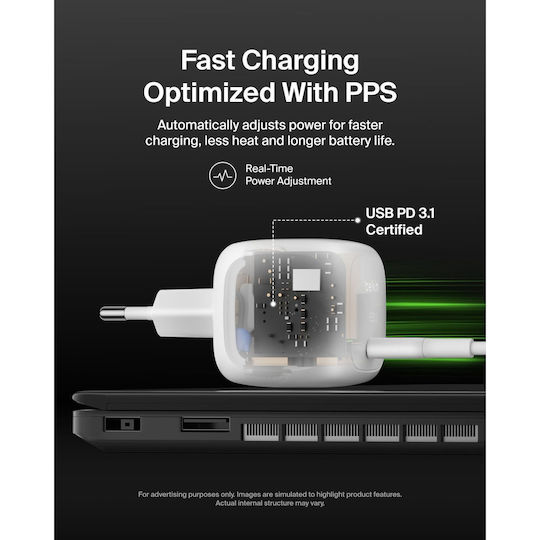 Belkin Φορτιστής Χωρίς Καλώδιο με Θύρα USB-C 65W Power Delivery Λευκός (WCA011KQWH)