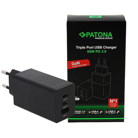 Patona Incarcător Fără Fir Cu Port USB-A și 2 Porturi USB-C 65W Livrarea Energiei Negru (IM1080)