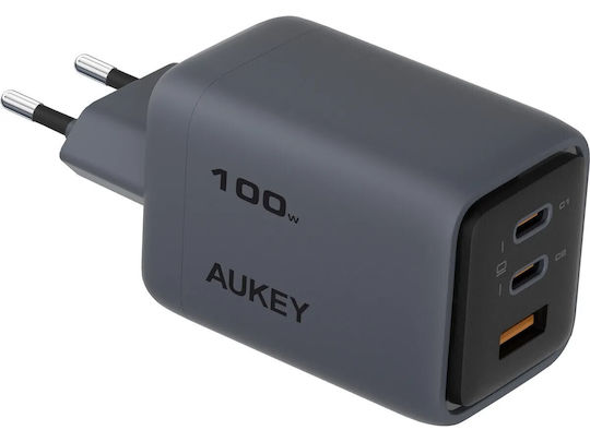 Aukey Charger Without Cable with USB-A Port and 2 USB-C Ports 100W Power Delivery / Quick Charge 5.0 Gray (PA-C5)