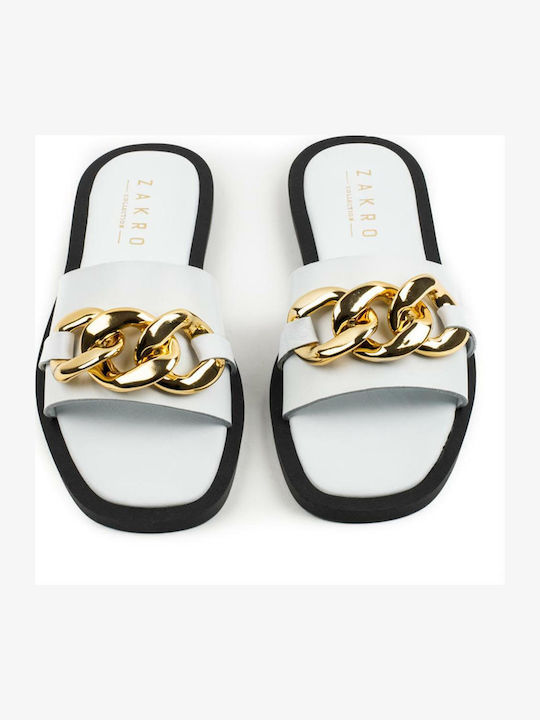Leather Women's Flat Sandals in White Color