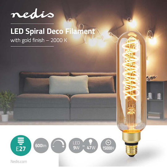 Nedis LED Spiral Filament Bulb E27 8.5W 600lm 2000K Dimmable T65 Gold