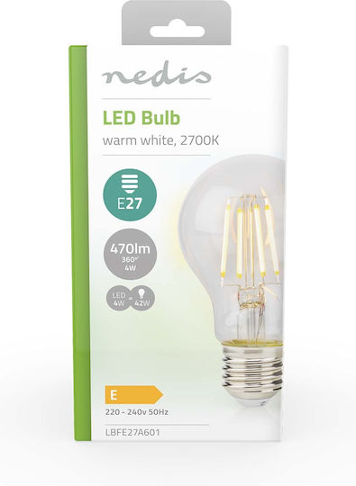Nedis E27 Led Bulb Retro Style Filament A60 Energy Saving 4w Transparent
