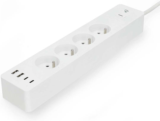 Nedis Connected Wi-fi Power Strip 4 Outlets 3680w 2m 4 Usb Ports White