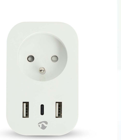 Nedis Wi-Fi Verbundene Steckdose USB-A USB-C Anschlüsse Wattmeter 3680W Typ E Frankreich Weiß