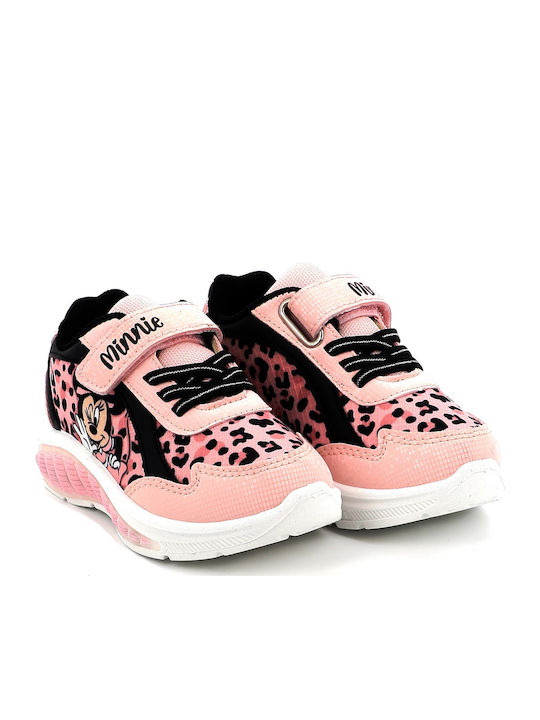 Minnie Παιδικά Sneakers με Σκρατς & Φωτάκια Ροζ