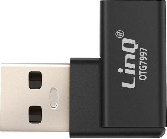 Linq USB-C to USB-A Male Right Angle Charging Transfer Adapter 10Gbps Black