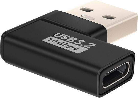 Linq Usb-c Към Usb-a Мъжки Ляв Ъглов Адаптер За Зареждане И Пренос 10Gbps Черен