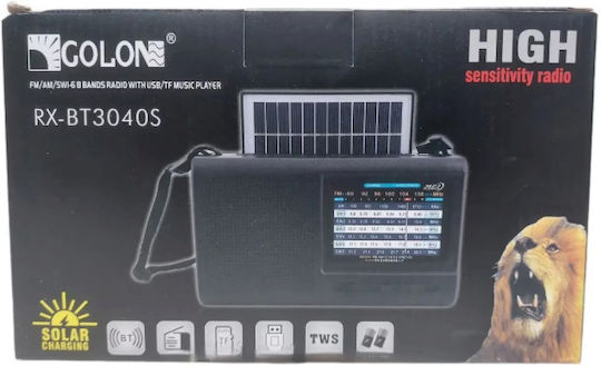 Golon RX-BT3040S Retro Φορητό Ραδιόφωνο Ηλιακό με Bluetooth και USB Μαύρο