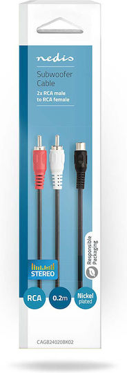 Nedis Stereo Audio Cable 2 RCA Male to RCA Female 0.20m Stable Sound Black
