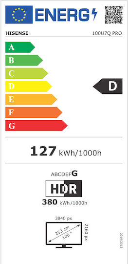 Hisense Smart Τηλεόραση 100" 4K UHD LED 100U7Q PRO HDR (2025)