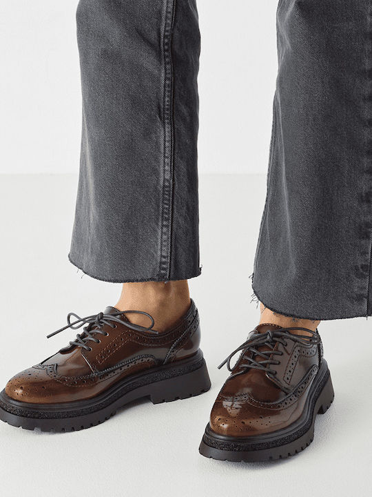 Women's Patent Leather Oxford Shoes Brown