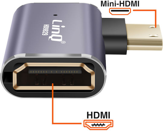 Linq 8k Uhd Hdmi Weiblich Zu Mini Hdmi Männlich Links Winkel Video Adapter Grau