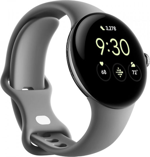 Google Pixel Watch Stainless Steel 41mm with Heart Rate Monitor (Polished Silver case/Charcoal Active band)