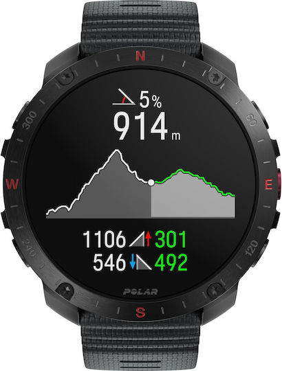 Polar Grit X2 Pro Stainless Steel 49mm Αδιάβροχο Smartwatch με Παλμογράφο (S/L Black Silicone Strap)