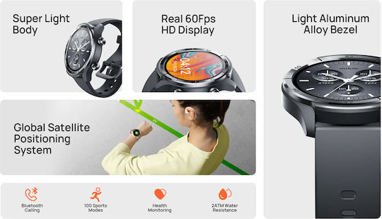Mibro A3 Aluminium 45mm Smartwatch με Παλμογράφο (Μαύρο)