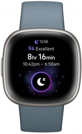Fitbit Versa 4 Aluminium 41mm Waterproof Smartwatch with Heart Rate Monitor (Blue/Platinum)