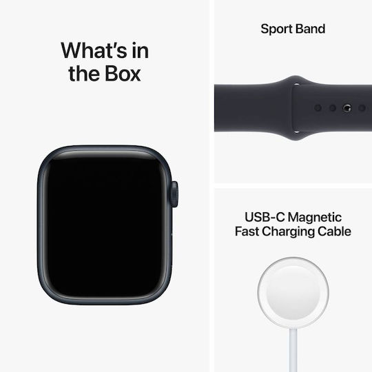 Apple Watch Series 8 Aluminum 41mm Waterproof with Heart Rate Monitor (Midnight with Midnight Sport Band - S/M)