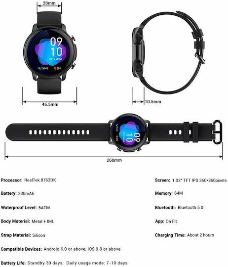 Kospet Magic 4 46mm Waterproof Smartwatch with Heart Rate Monitor (Black)