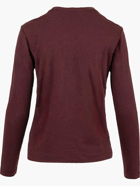 Women's Blouse Cotton Long Sleeve Burgundy